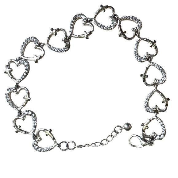 Rhinestone Heart  cross Link Bracelet - Picture 2 of 11